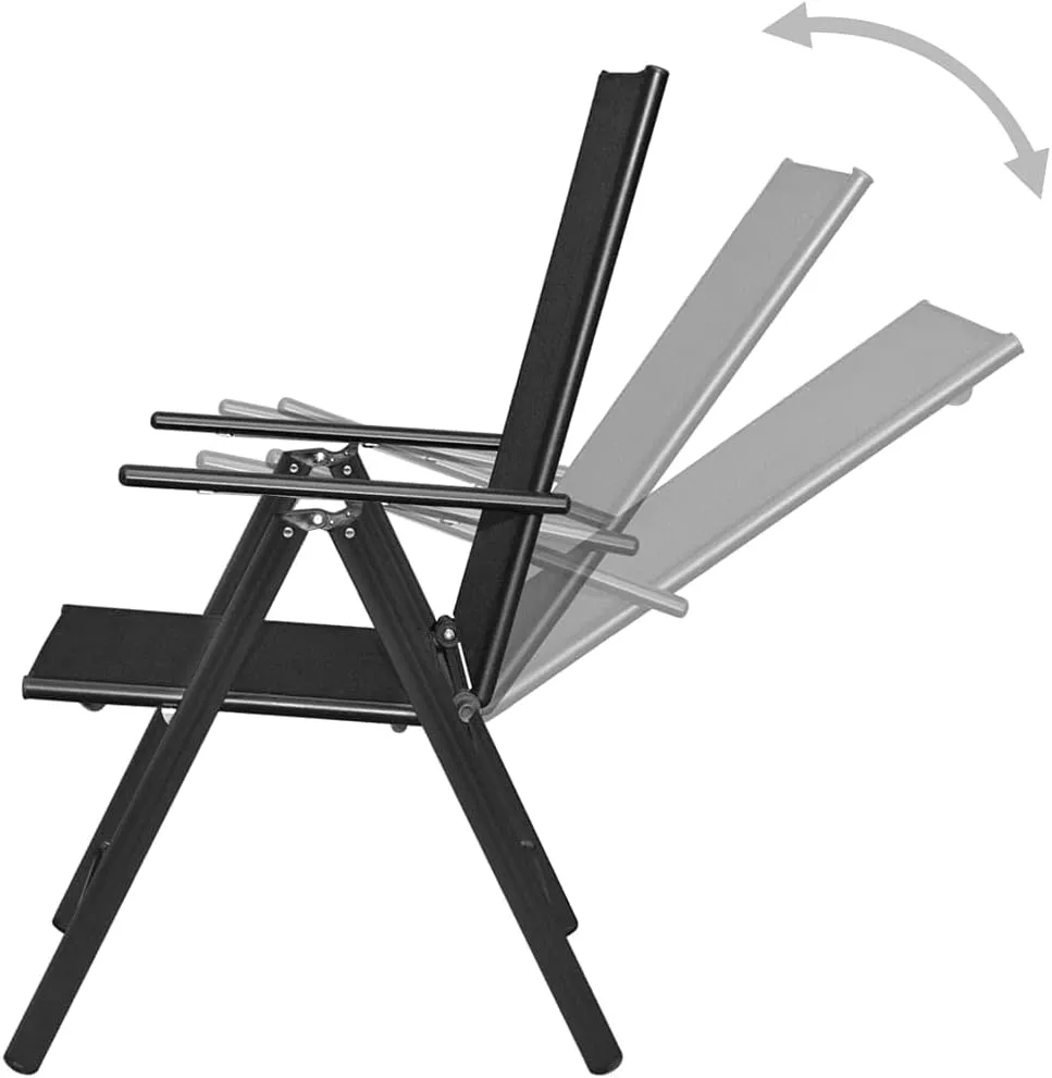 sillas de comedor Outdoor Chairs Kitchen Table Chairs Black Dining chairsFolding Patio Chairs 2 pcs Aluminum and Textilene BlackSuitable for Gardens, courtyards
