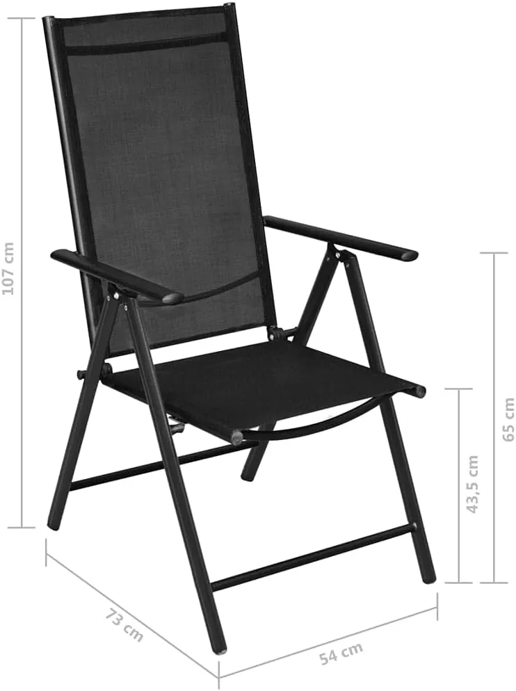 sillas de comedor Outdoor Chairs Kitchen Table Chairs Black Dining chairsFolding Patio Chairs 2 pcs Aluminum and Textilene BlackSuitable for Gardens, courtyards