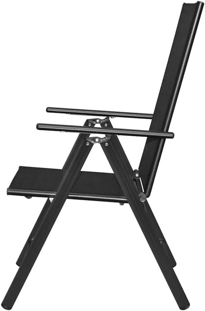 sillas de comedor Outdoor Chairs Kitchen Table Chairs Black Dining chairsFolding Patio Chairs 2 pcs Aluminum and Textilene BlackSuitable for Gardens, courtyards