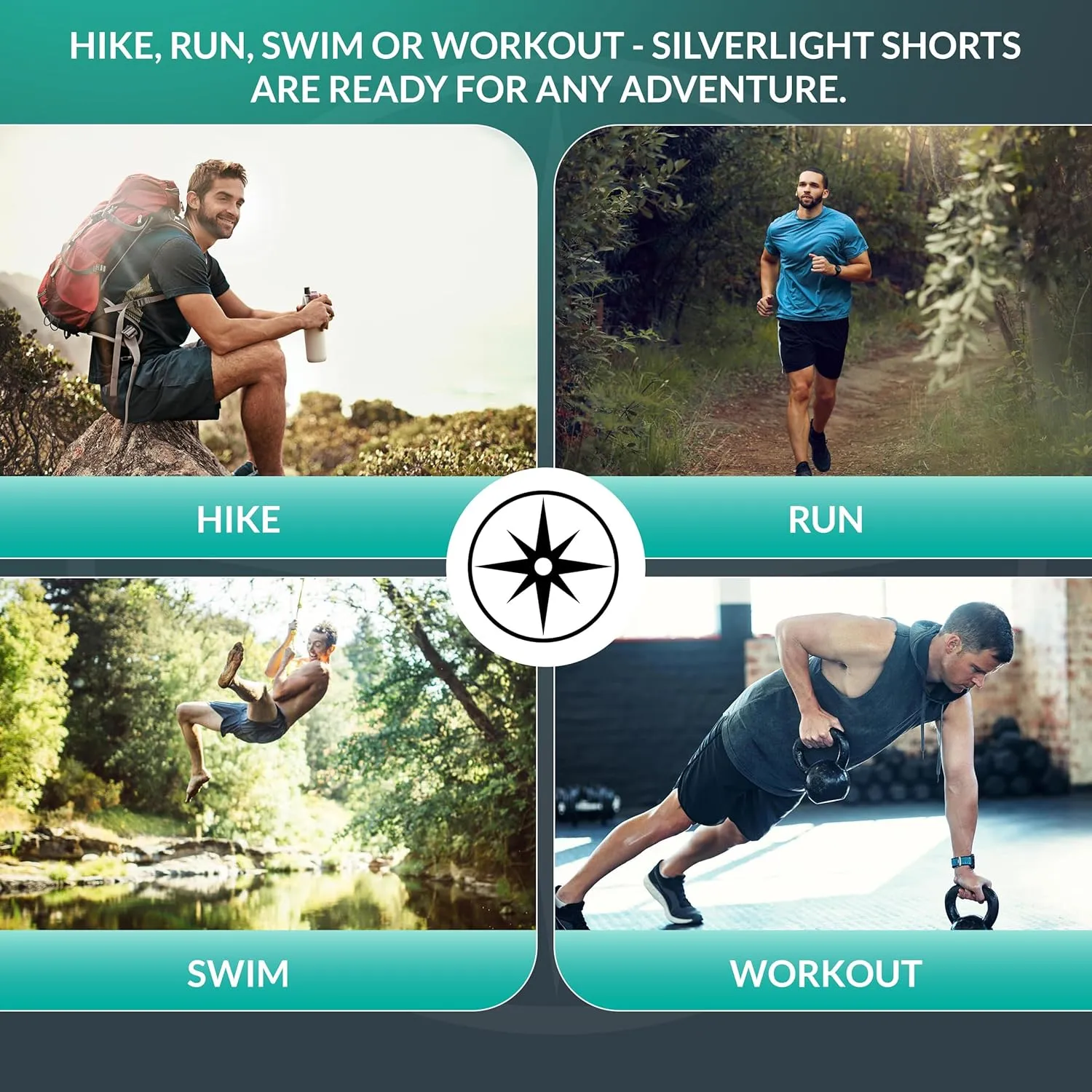 Silverlight Hiking Shorts for Men with Silver Yarn Liner 7" Inseam - Durable, Comfortable, Moisture-Wicking and Anti-Odor