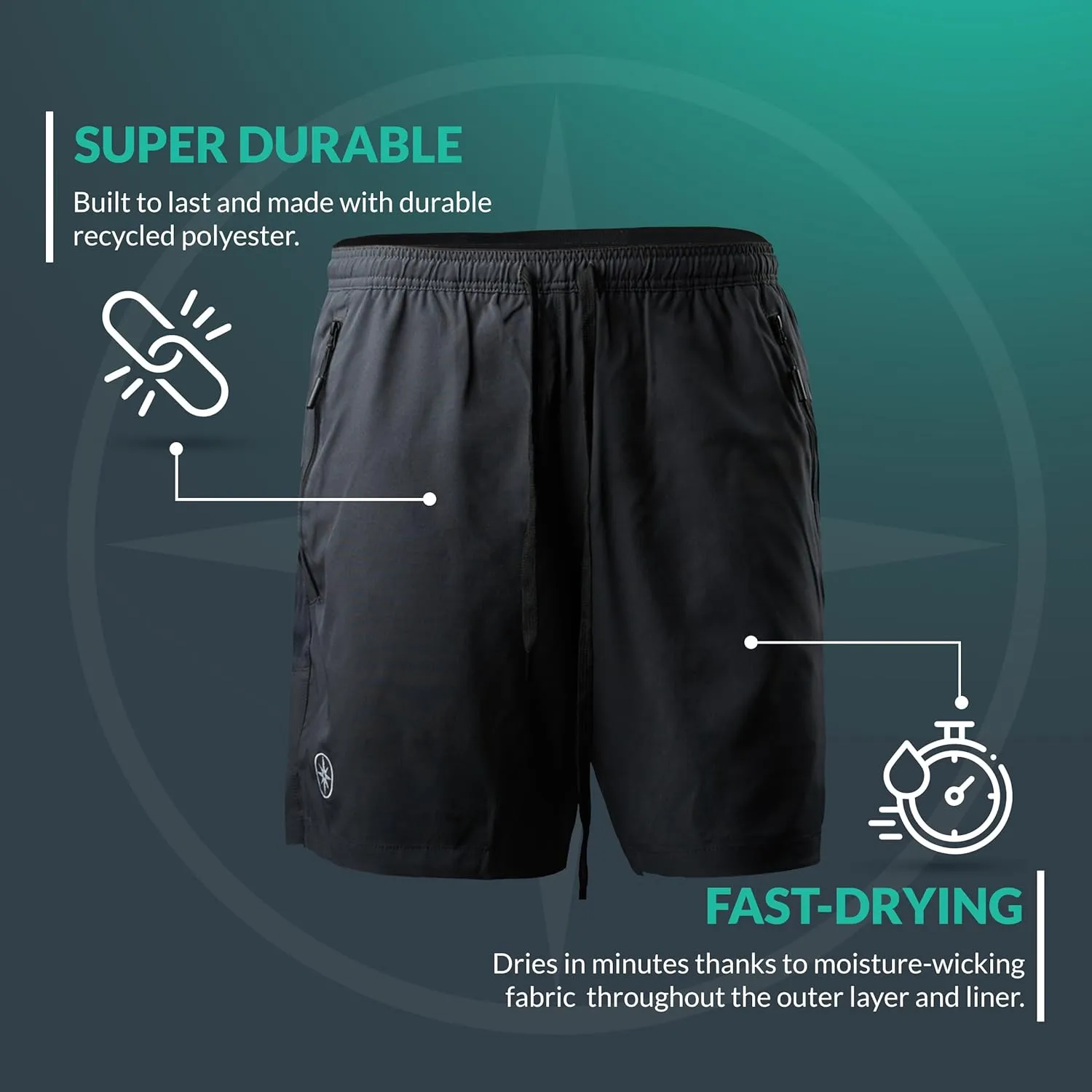 Silverlight Hiking Shorts for Men with Silver Yarn Liner 7" Inseam - Durable, Comfortable, Moisture-Wicking and Anti-Odor
