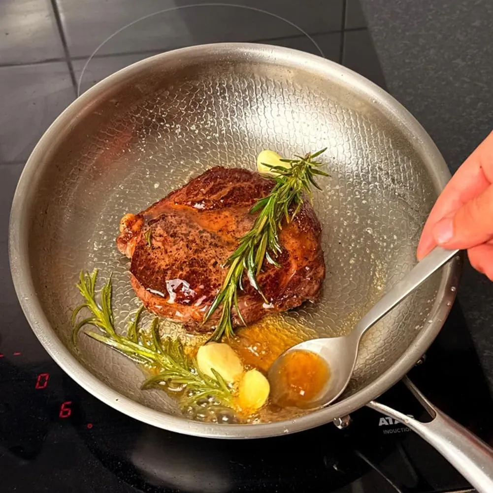 Siraatskitchen Titanium Hammered Pan Pro with Lid, Ultra-Durable Titanium Pro Cookware Set, Multifunctional Titaniums Frying Pan for Cooking Non Stick Without Coating Durable and Rust-Free(11.02inWith