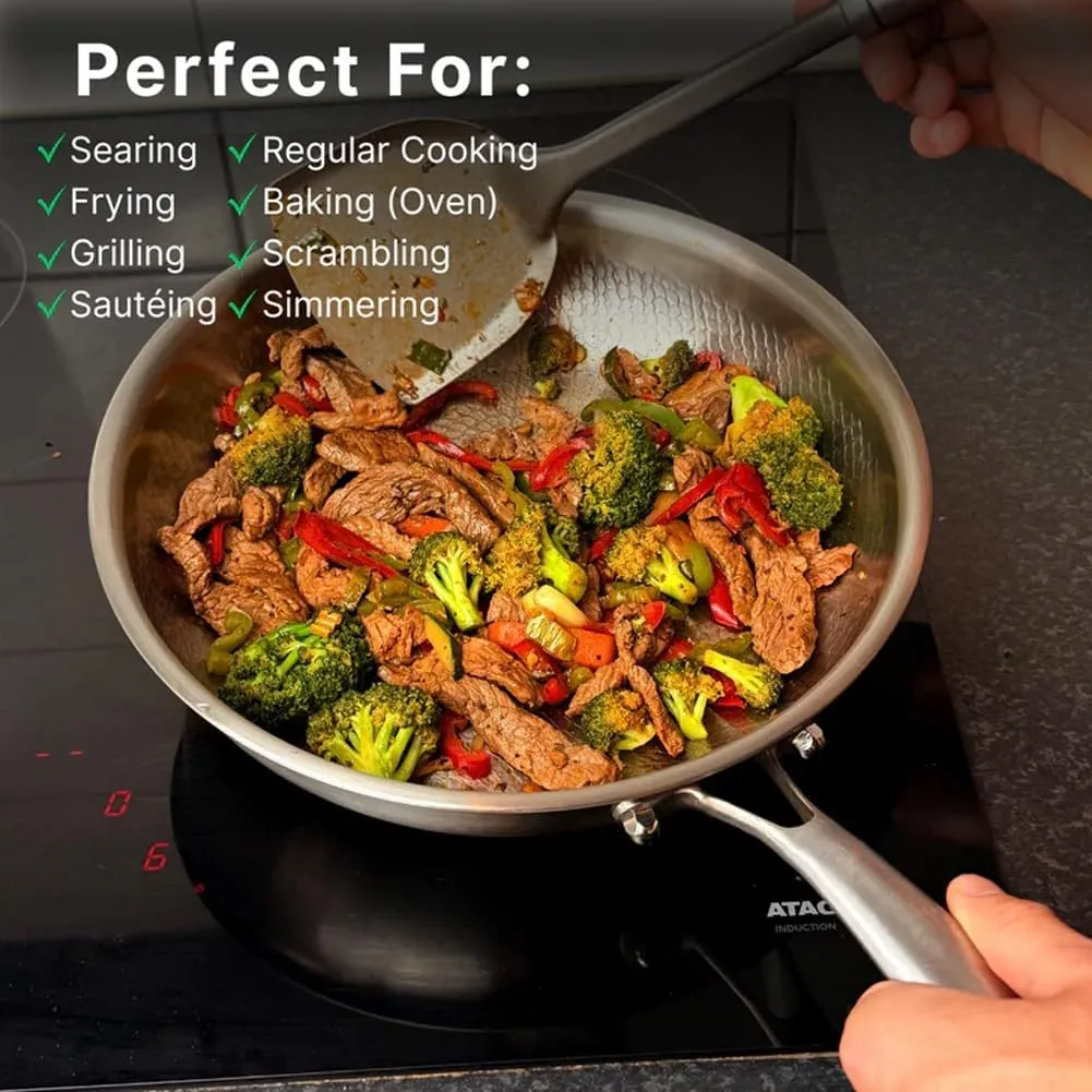 Siraatskitchen Titanium Hammered Pan Pro with Lid, Ultra-Durable Titanium Pro Cookware Set, Multifunctional Titaniums Frying Pan for Cooking Non Stick Without Coating Durable and Rust-Free(11.02inWith