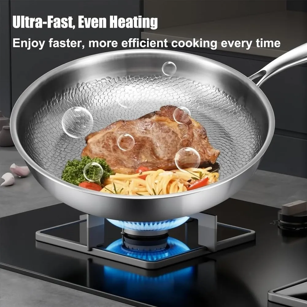 Siraatskitchen Titanium Hammered Pan Pro with Lid, Ultra-Durable Titanium Pro Cookware Set, Multifunctional Titaniums Frying Pan for Cooking Non Stick Without Coating Durable and Rust-Free(11.02inWith