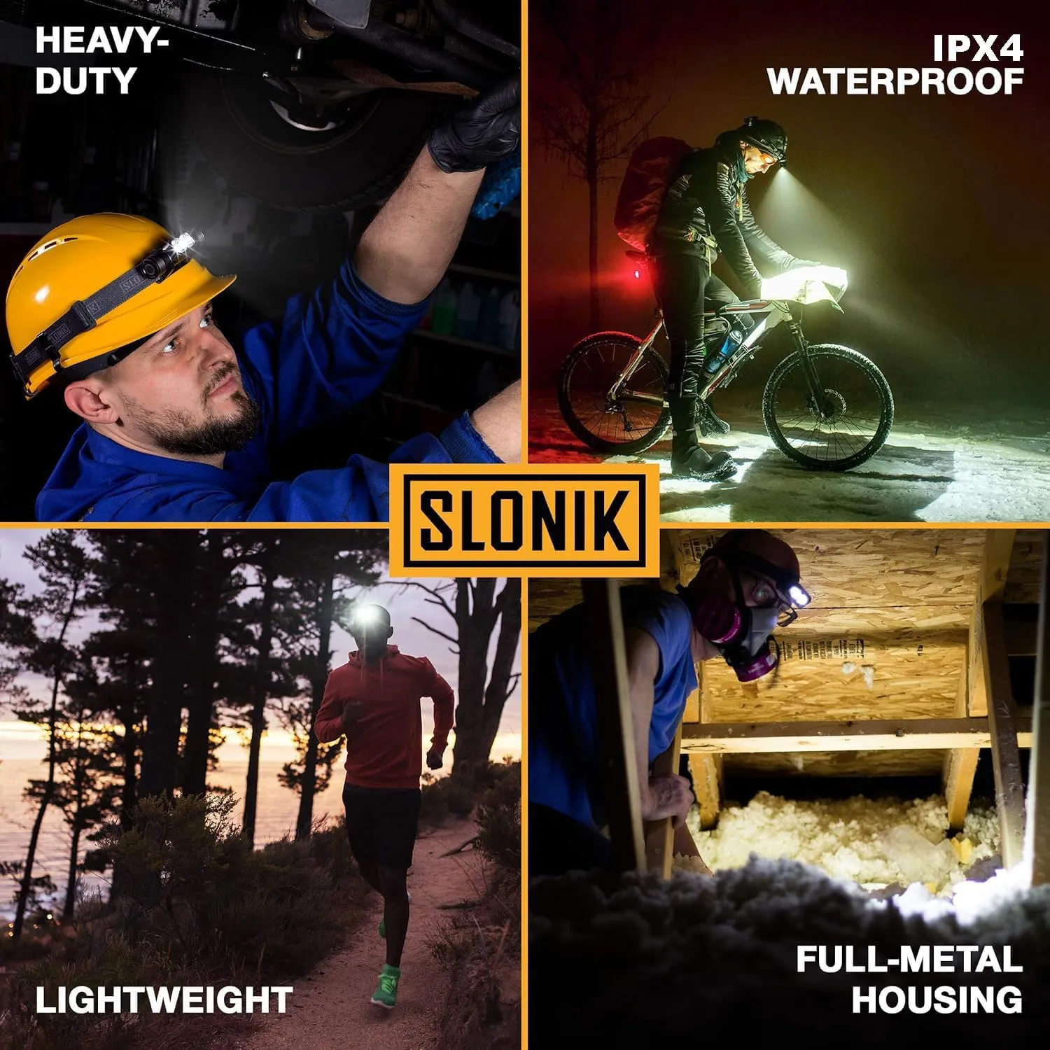 SLONIK Rechargeable Headlamp for Adults - 1000 Lumens Bright 60 ft Beam LED Flashlight - Lightweight, Heavy-Duty, IPX4, Waterproof Hard Hat Light - Camping Gear- Head Lights for Forehead, Camo