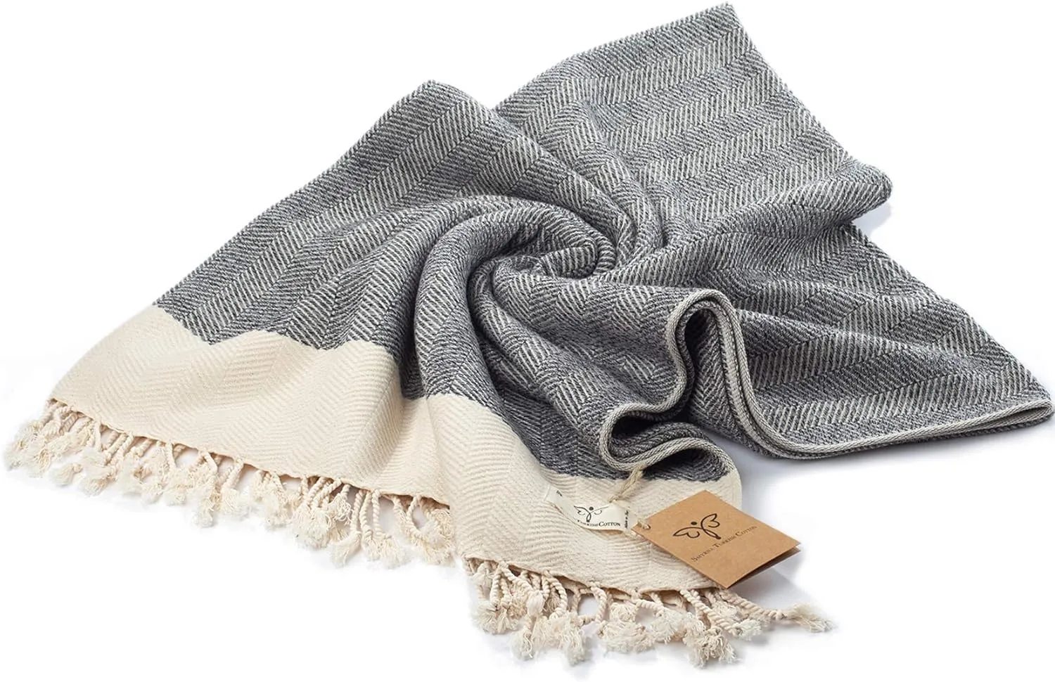SMYRNA TURKISH COTTON Herringbone Series Large Throw Blanket 60 x 80 inches Large, Outdoor Blankets, for Couch, Sofa, Bed, Chair, Beach Picnic, Travel Boho Turkish Blanket Throw, Gray