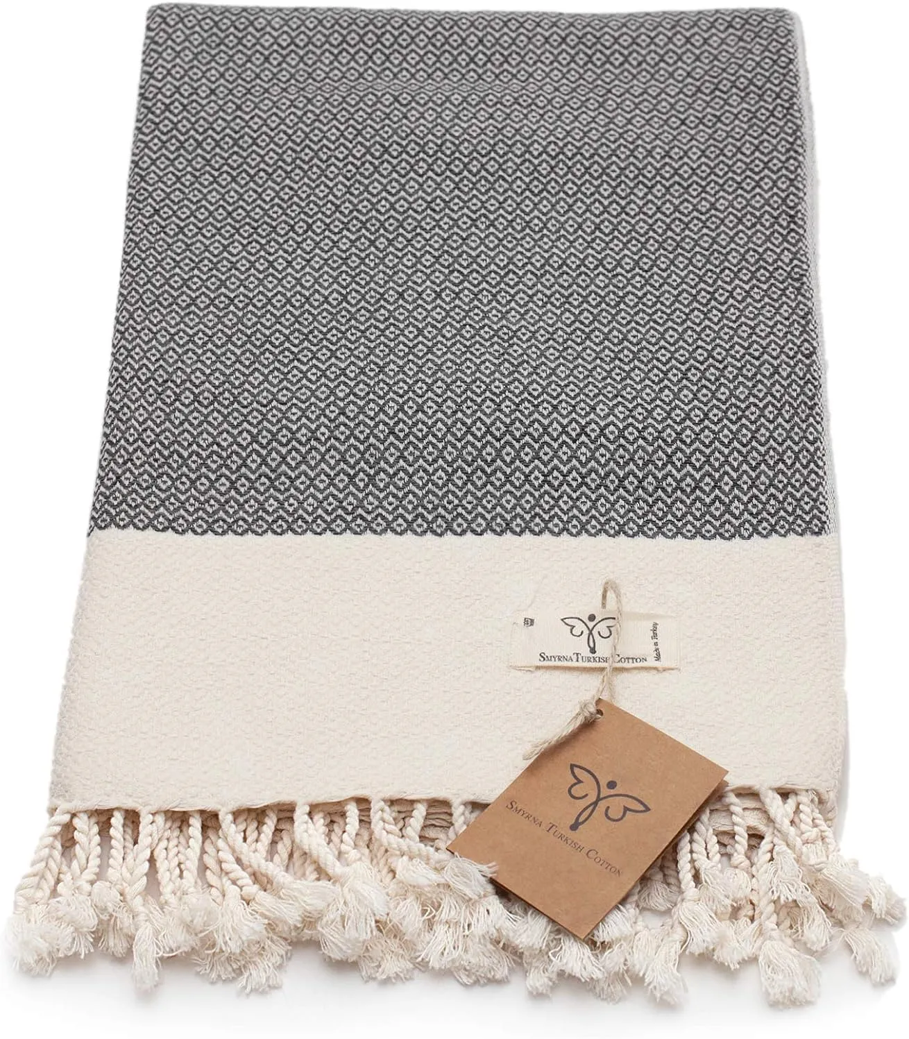 SMYRNA TURKISH COTTON Throw Blanket Vintage Series, 60x80 inch, Outdoor Blankets, Throws and Blankets for Couch, Sofa, Bed, Chair, Beach Picnic, Travel Boho Turkish Blanket Throw, Dark Gray