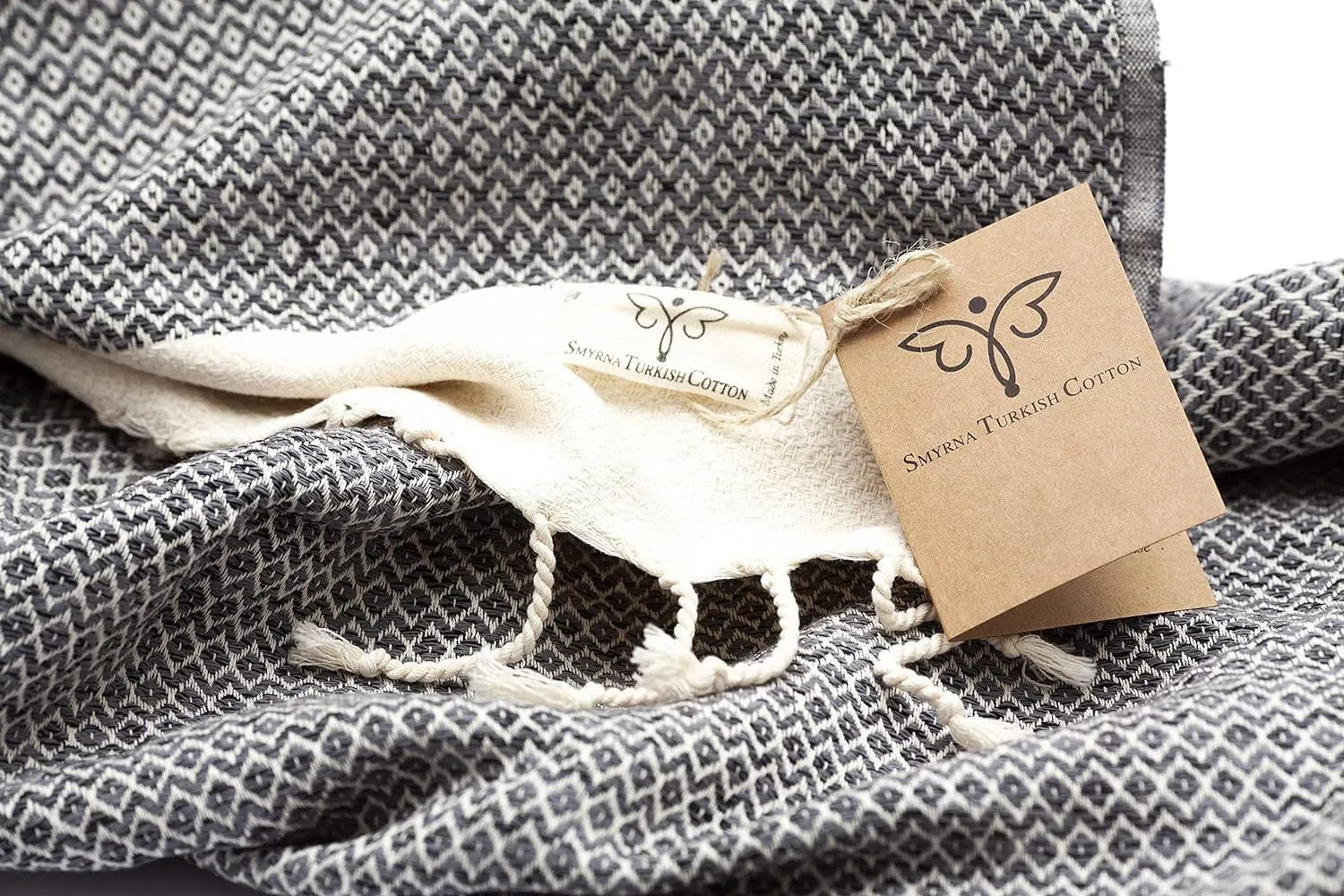 SMYRNA TURKISH COTTON Throw Blanket Vintage Series, 60x80 inch, Outdoor Blankets, Throws and Blankets for Couch, Sofa, Bed, Chair, Beach Picnic, Travel Boho Turkish Blanket Throw, Dark Gray