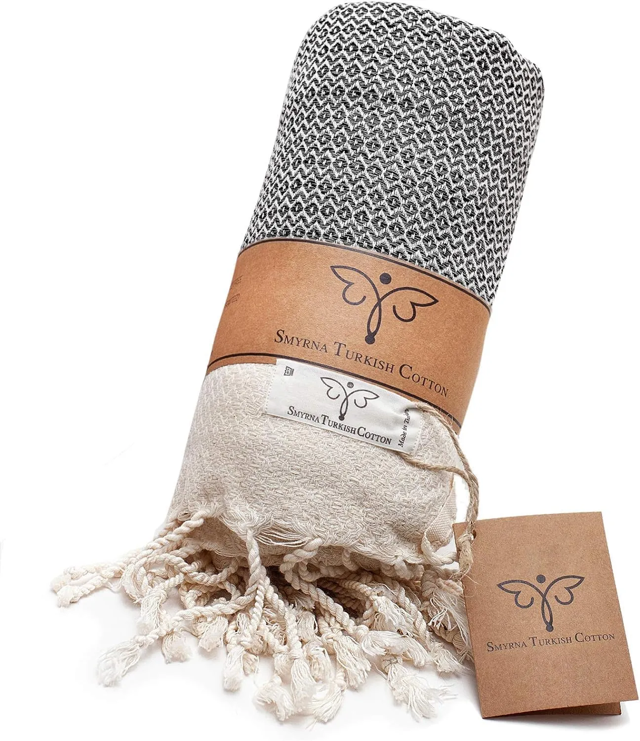 SMYRNA TURKISH COTTON Throw Blanket Vintage Series, 60x80 inch, Outdoor Blankets, Throws and Blankets for Couch, Sofa, Bed, Chair, Beach Picnic, Travel Boho Turkish Blanket Throw, Dark Gray
