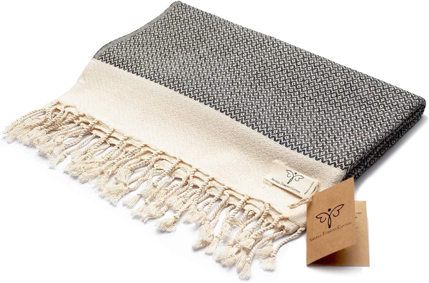 SMYRNA TURKISH COTTON Throw Blanket Vintage Series, 60x80 inch, Outdoor Blankets, Throws and Blankets for Couch, Sofa, Bed, Chair, Beach Picnic, Travel Boho Turkish Blanket Throw, Dark Gray