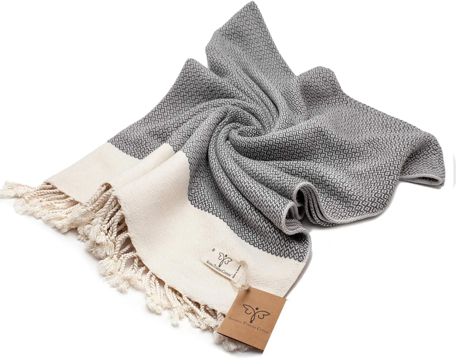 SMYRNA TURKISH COTTON Throw Blanket Vintage Series, 60x80 inch, Outdoor Blankets, Throws and Blankets for Couch, Sofa, Bed, Chair, Beach Picnic, Travel Boho Turkish Blanket Throw, Dark Gray