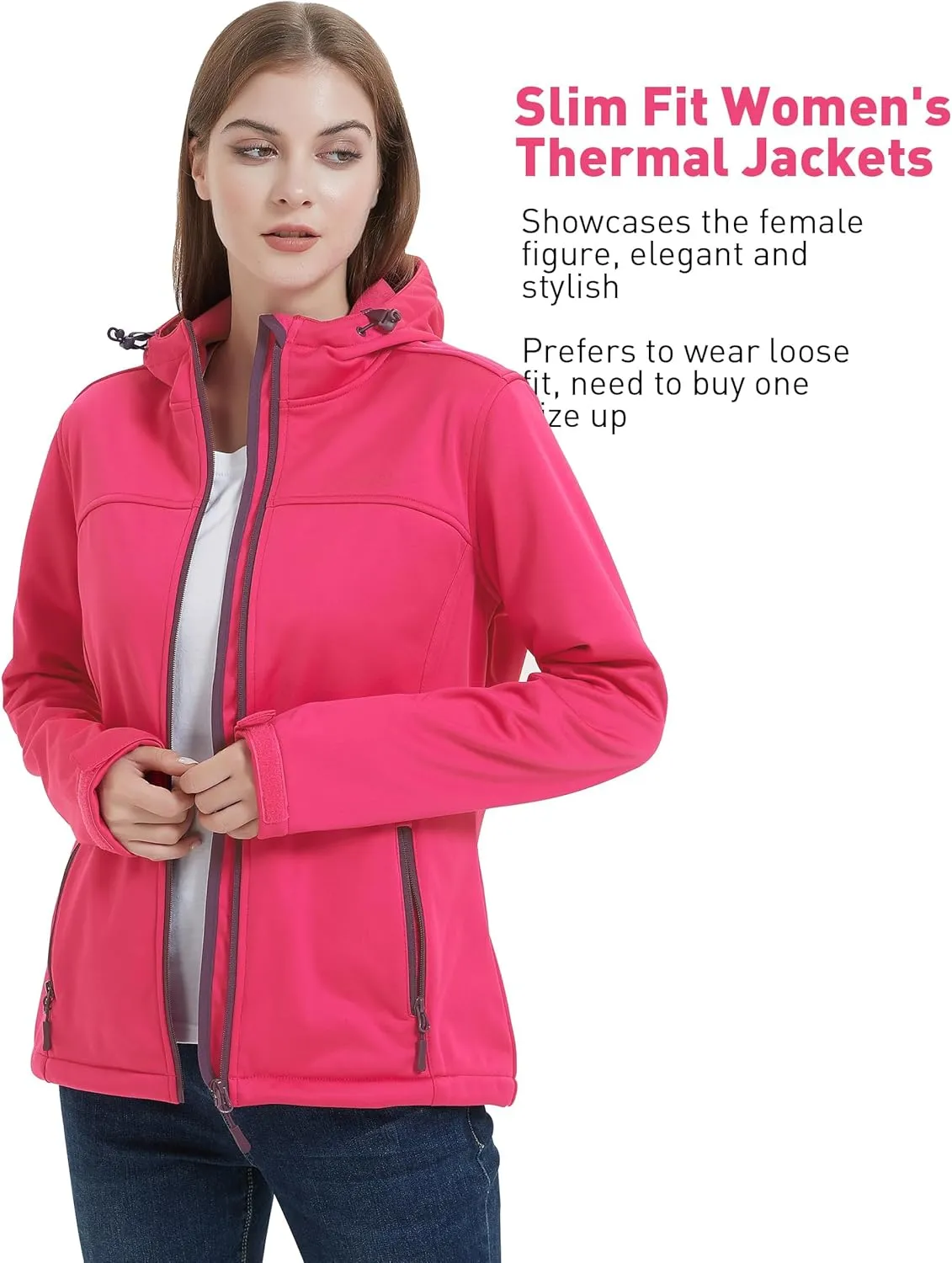 Softshell Jacket Women Fleece Lined Lightweight Jacket Waterproof Coat with Hooded Outdoor Hiking