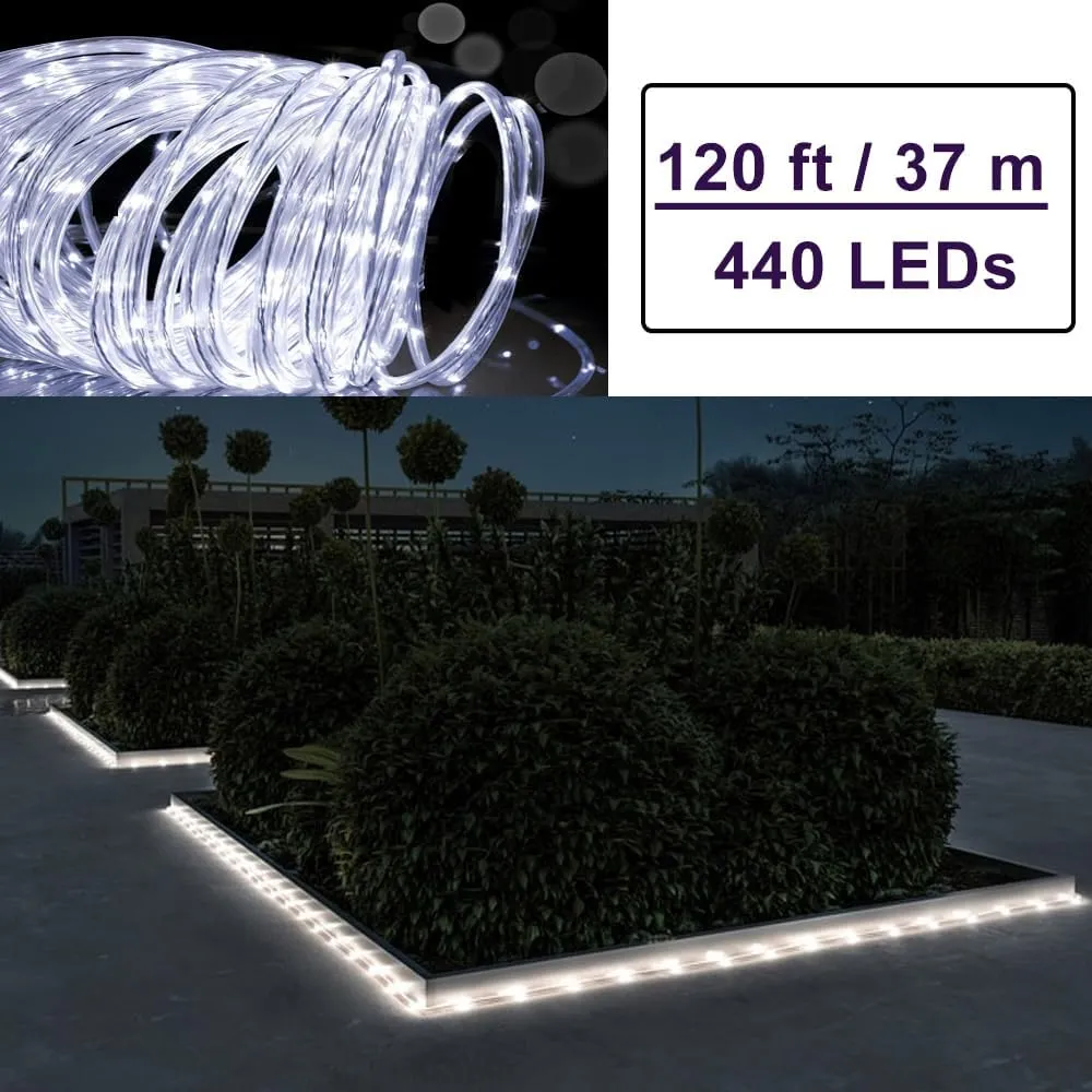 Solhice 120ft Rope Lights Outside Cool White 440 LEDs with Remote Control, Waterproof Outdoor LED Christmas Tube Light with Timer, Rope Lighting for Deck, Patio, Indoor (Not Connectable)