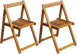 Solid Acacia Wood Folding Patio Chairs Set of 2 Weatherproof Outdoor Furniture for Camping Beach Poolside Dining & Lounge (Natural Wood Finish, 18.5x19.7x29.5 Inches)
