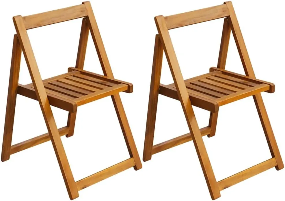 Solid Acacia Wood Folding Patio Chairs Set of 2 Weatherproof Outdoor Furniture for Camping Beach Poolside Dining & Lounge (Natural Wood Finish, 18.5x19.7x29.5 Inches)