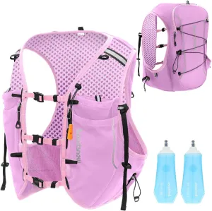 sportsnew Running Vest for Women Men, Lightweight 10L Hydration Backpack with Waterproof Phone Pocket, Breathable Pack for Hiking Trail Running (Pink with 2 x 500ML Soft Flask, S/M: Chest 26''-34')