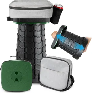 Square Collapsible Stool With 3-in-1 Carry Bag, Adjustable Portable Max Load 360lbs, Foldable Cushion & Beverage Holder for Camping, Fishing, Hiking (Green)