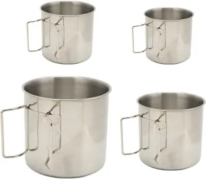 Stainless Steel Camping Cups, Set of 4 with Folding Handles for Hiking and Backpacking
