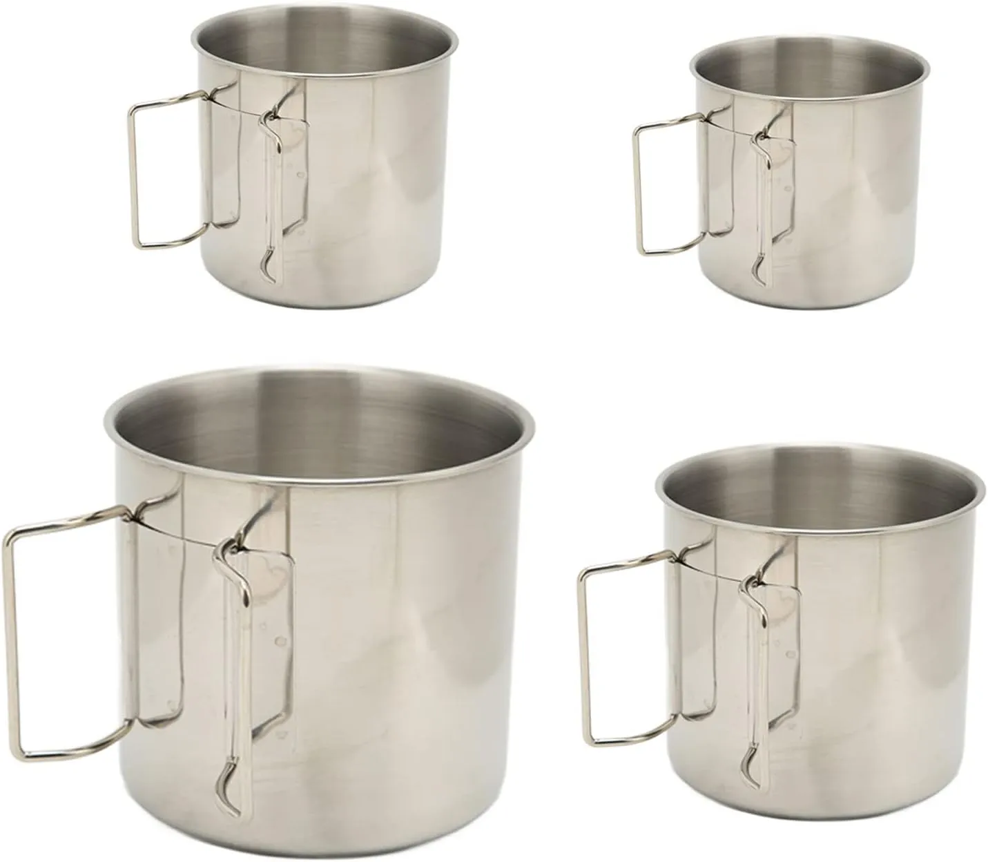 Stainless Steel Camping Cups, Set of 4 with Folding Handles for Hiking and Backpacking