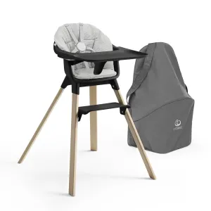 Stokke Clikk High Chair (Black/Natural) with Clikk Cushion (Nordic Grey)   Travel Bag - Includes Tray & Harness - Light, Durable & Travel Friendly - Best for 6-36 Months or Up to 33 lbs