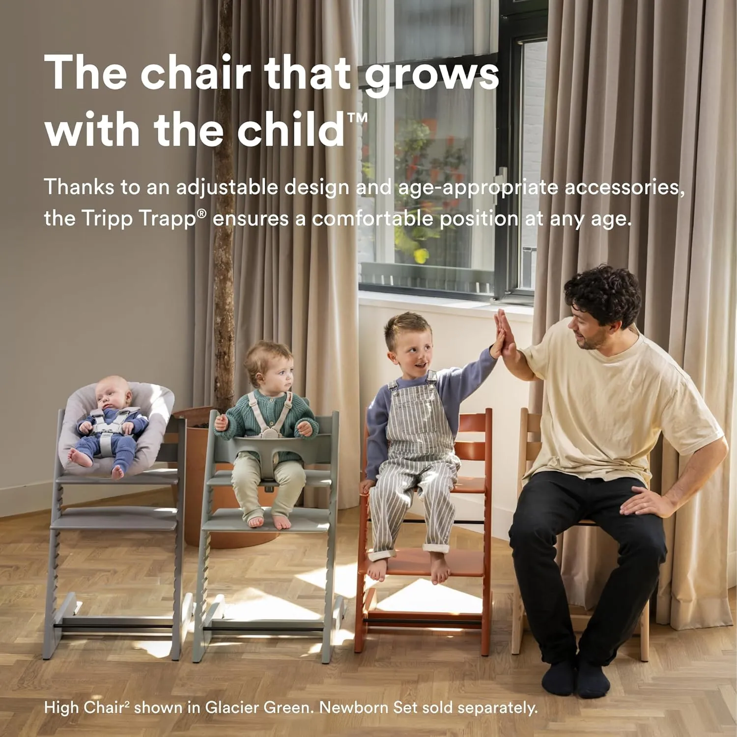 Stokke Tripp Trapp Oak High Chair 2, Natural - Includes Chair   Baby Set with Removable Harness for Children 6-36 Months - Adjustable, Ergonomic & Easy to Clean
