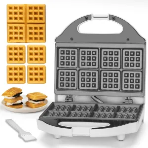 SuagrWhisk Square Waffle Maker, 2 x 4" Mini Classic Waffles Maker Machine, Waffle Iron, Dual Cooking Plates for Family Breakfast, Non-stick, White