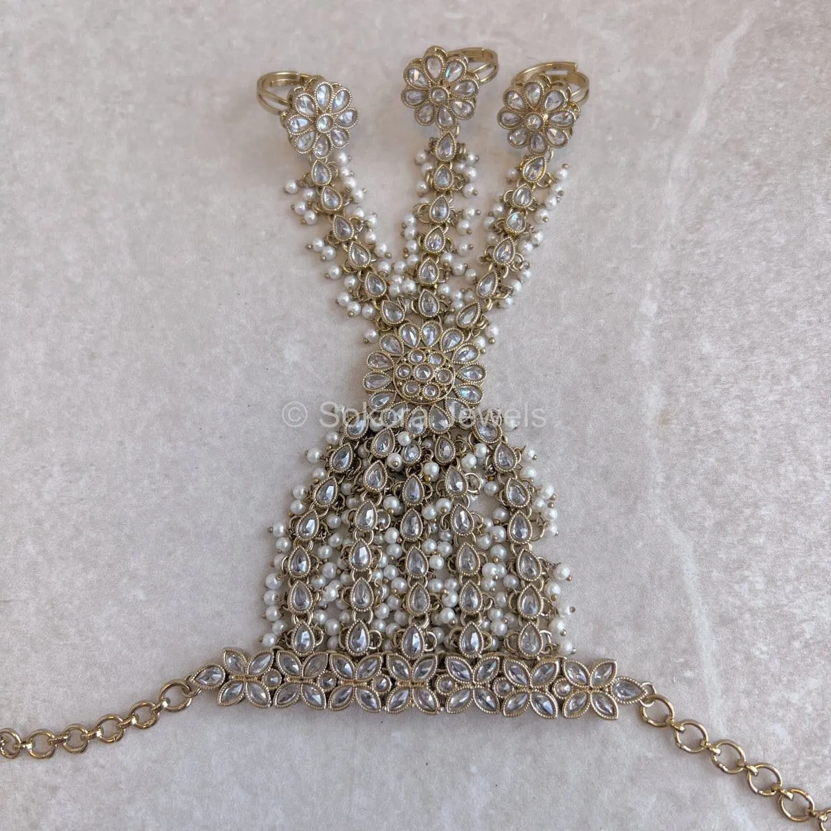 Sumaira Bridal Hand Harness - Pearl