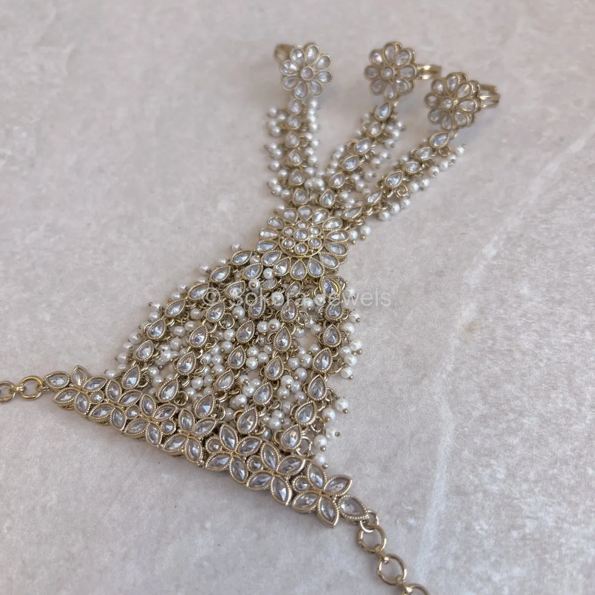 Sumaira Bridal Hand Harness - Pearl