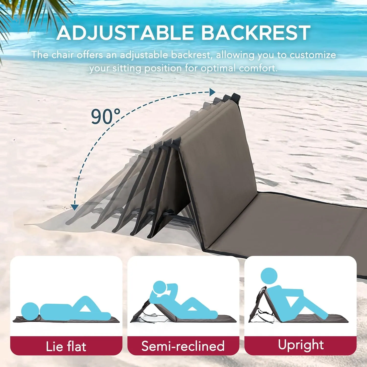 Sunjoy Ultra-Light Folding Chair with Backrest (Set of 2), Outdoor Portable Beach Mat Lounger Chair, Ideal Tanning Mat for Sunbathing for Camping Beach Road Trips, Khaki