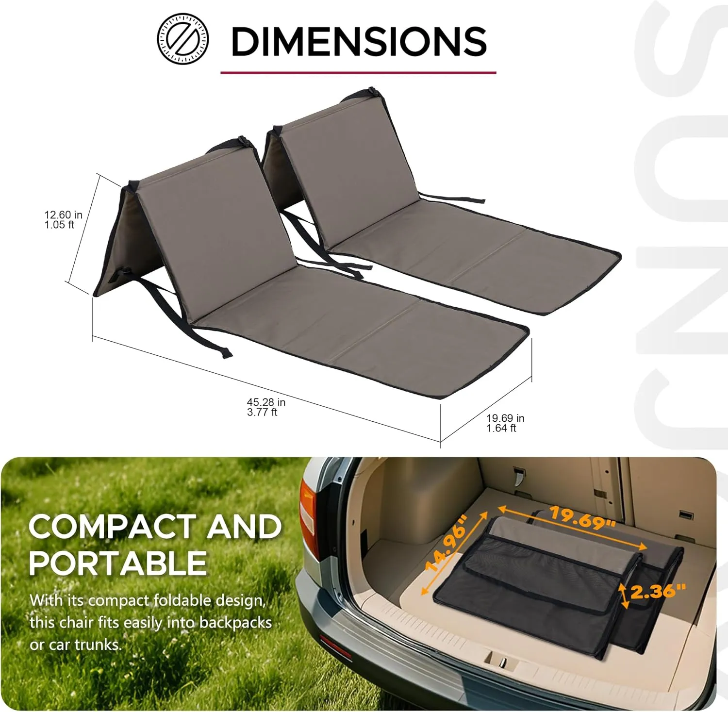 Sunjoy Ultra-Light Folding Chair with Backrest (Set of 2), Outdoor Portable Beach Mat Lounger Chair, Ideal Tanning Mat for Sunbathing for Camping Beach Road Trips, Khaki