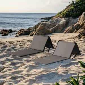 Sunjoy Ultra-Light Folding Chair with Backrest (Set of 2), Outdoor Portable Beach Mat Lounger Chair, Ideal Tanning Mat for Sunbathing for Camping Beach Road Trips, Khaki