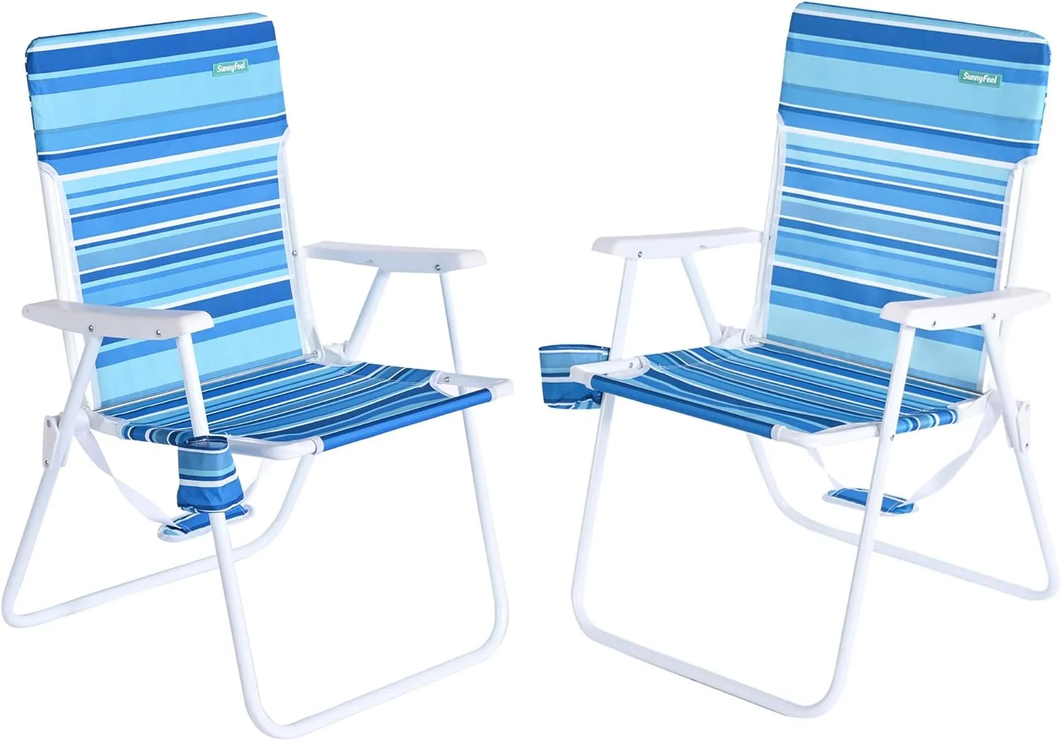 SunnyFeel 15" Tall Folding Beach Chair for Adults 2 Pack, Oversized Portable High Seat Sand Chair Heavy Duty 300 LBS, Foldable Camping Lawn Chairs for Camp/Outdoor/Travel/Picnic/Concert/Sports