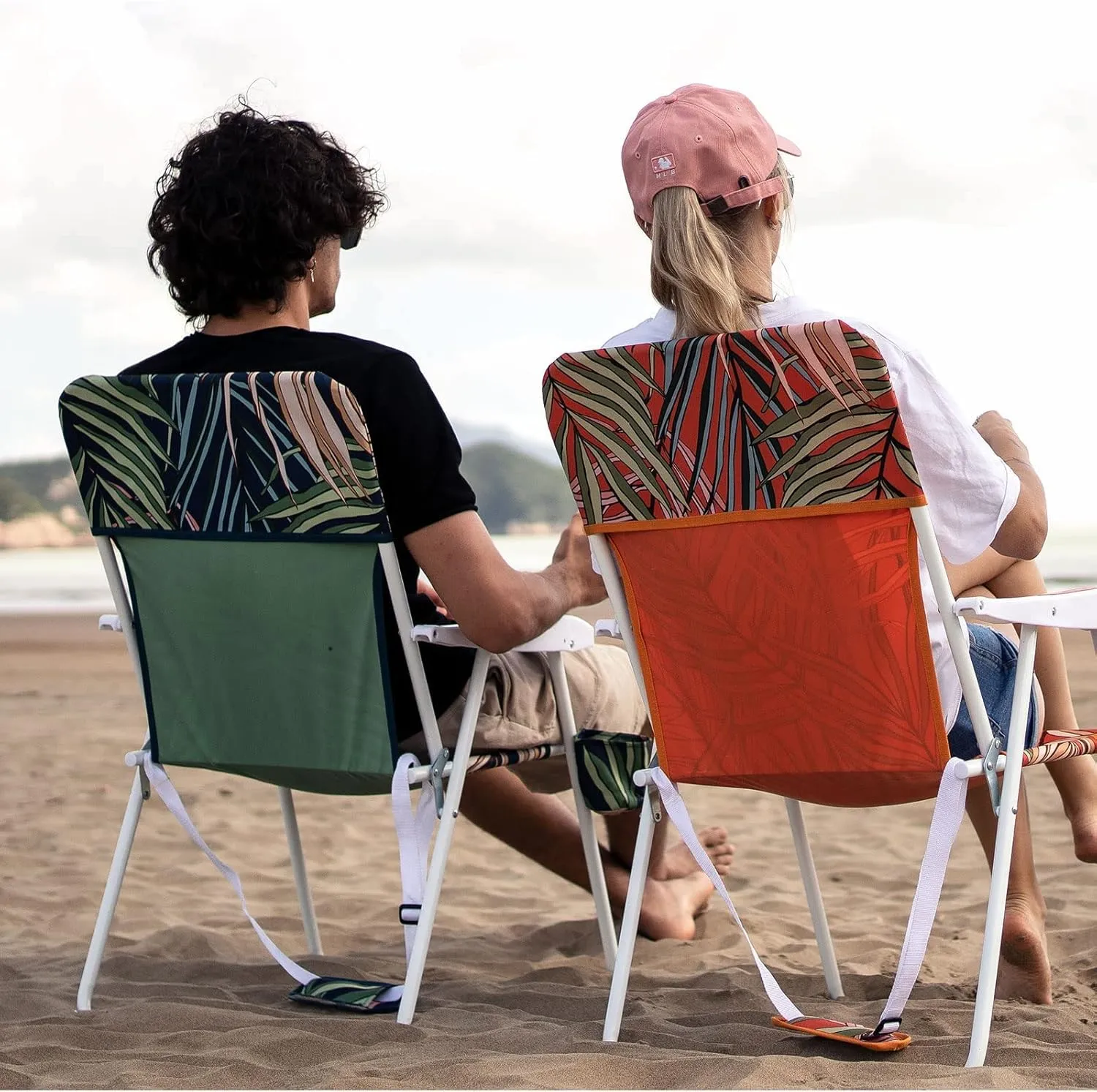 SunnyFeel 15" Tall Folding Beach Chair for Adults 2 Pack, Oversized Portable High Seat Sand Chair Heavy Duty 300 LBS, Foldable Camping Lawn Chairs for Camp/Outdoor/Travel/Picnic/Concert/Sports
