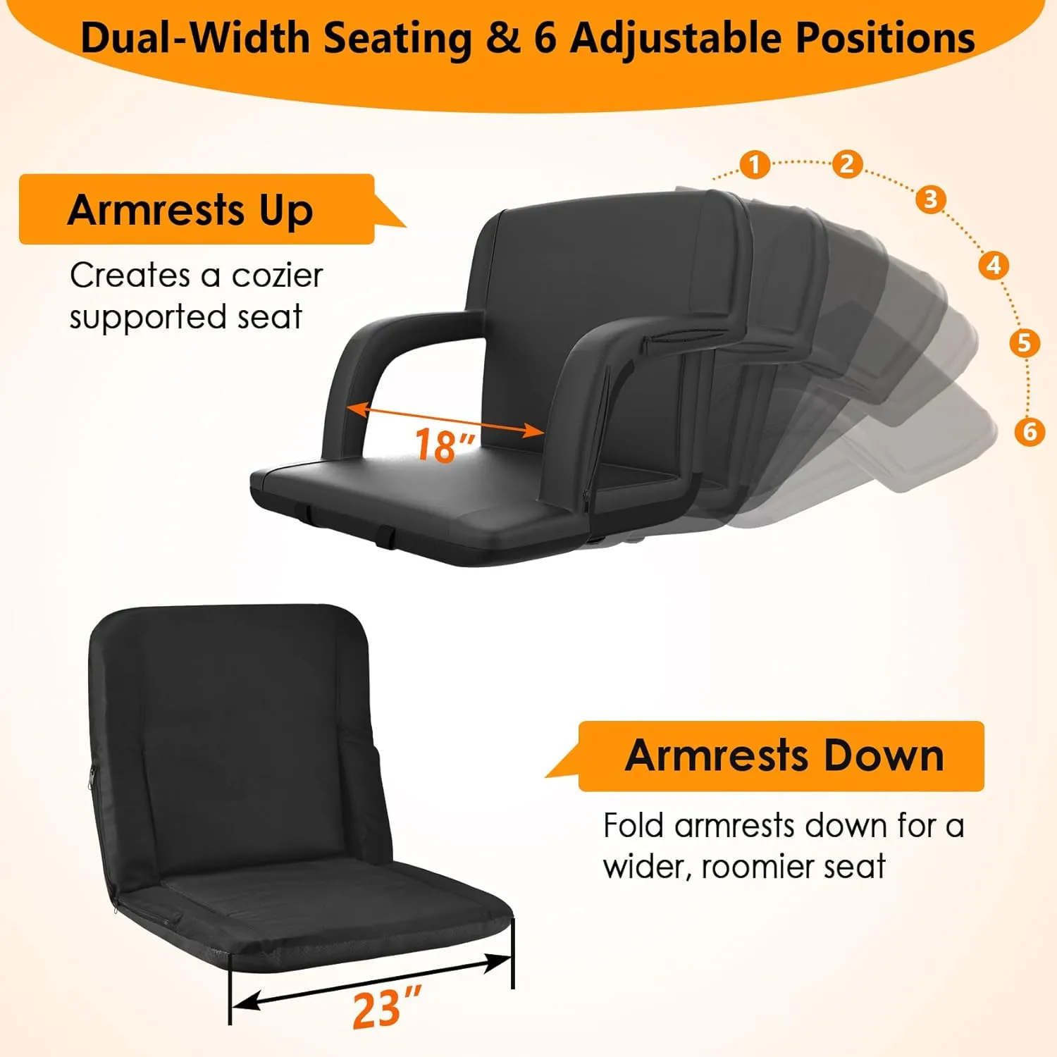 Suteck Dual-Side Heated Stadium Seat with Back Support, Wide Cushion, Foldable Bleacher Chair W/USB 3-Level Heating, 5 Storage Pockets – Portable Stadium Chair for Outdoor Bleachers Camping Games