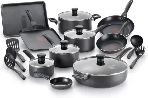 T-fal Everything in Kitchen Total Nonstick Diswasher Safe Pots and Pans Cookware Set, 20-PC, Black