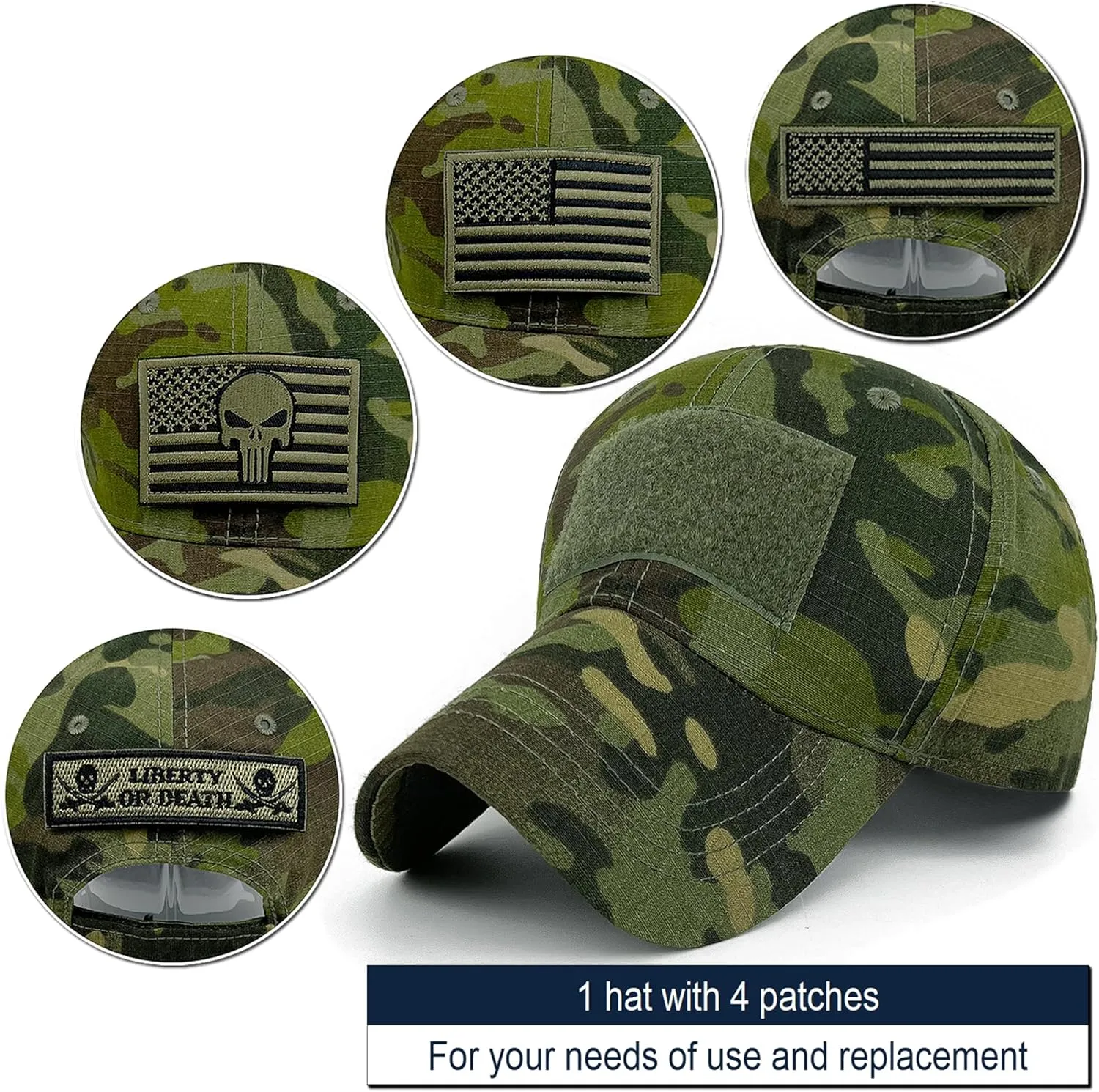 Tactical Military Mens Camo Baseball Hat with American Flag Skull Embroidery Patches for Hunting Women Patriotic Cap