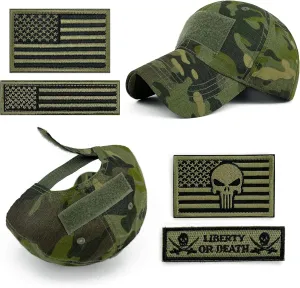 Tactical Military Mens Camo Baseball Hat with American Flag Skull Embroidery Patches for Hunting Women Patriotic Cap