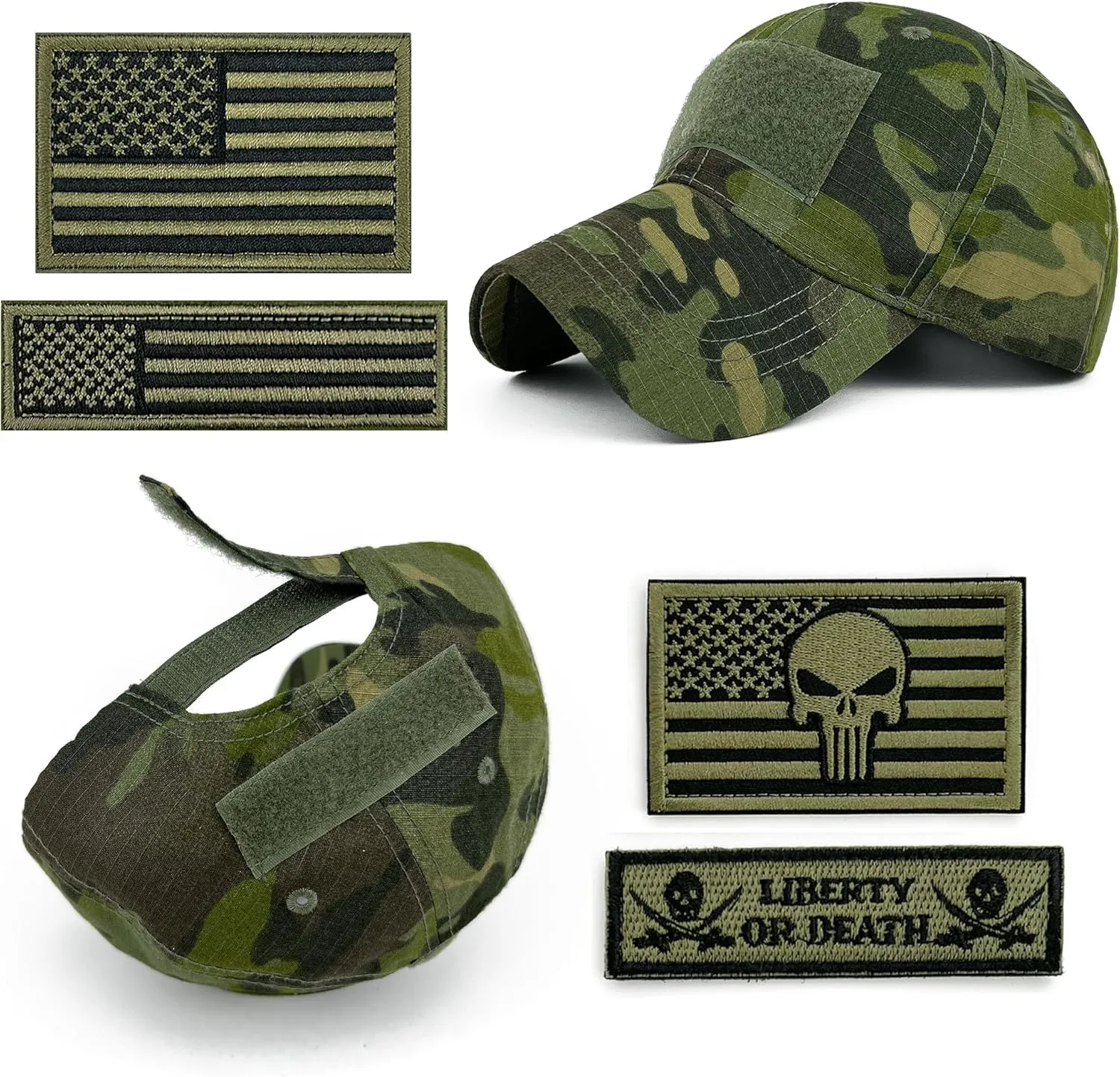 Tactical Military Mens Camo Baseball Hat with American Flag Skull Embroidery Patches for Hunting Women Patriotic Cap