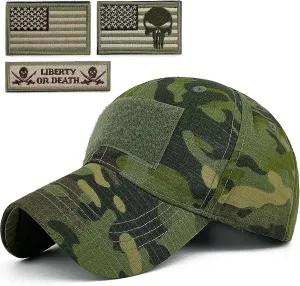 Tactical Military Mens Camo Baseball Hat with American Flag Skull Patch Patriotic Operator Camouflage Cap for Women