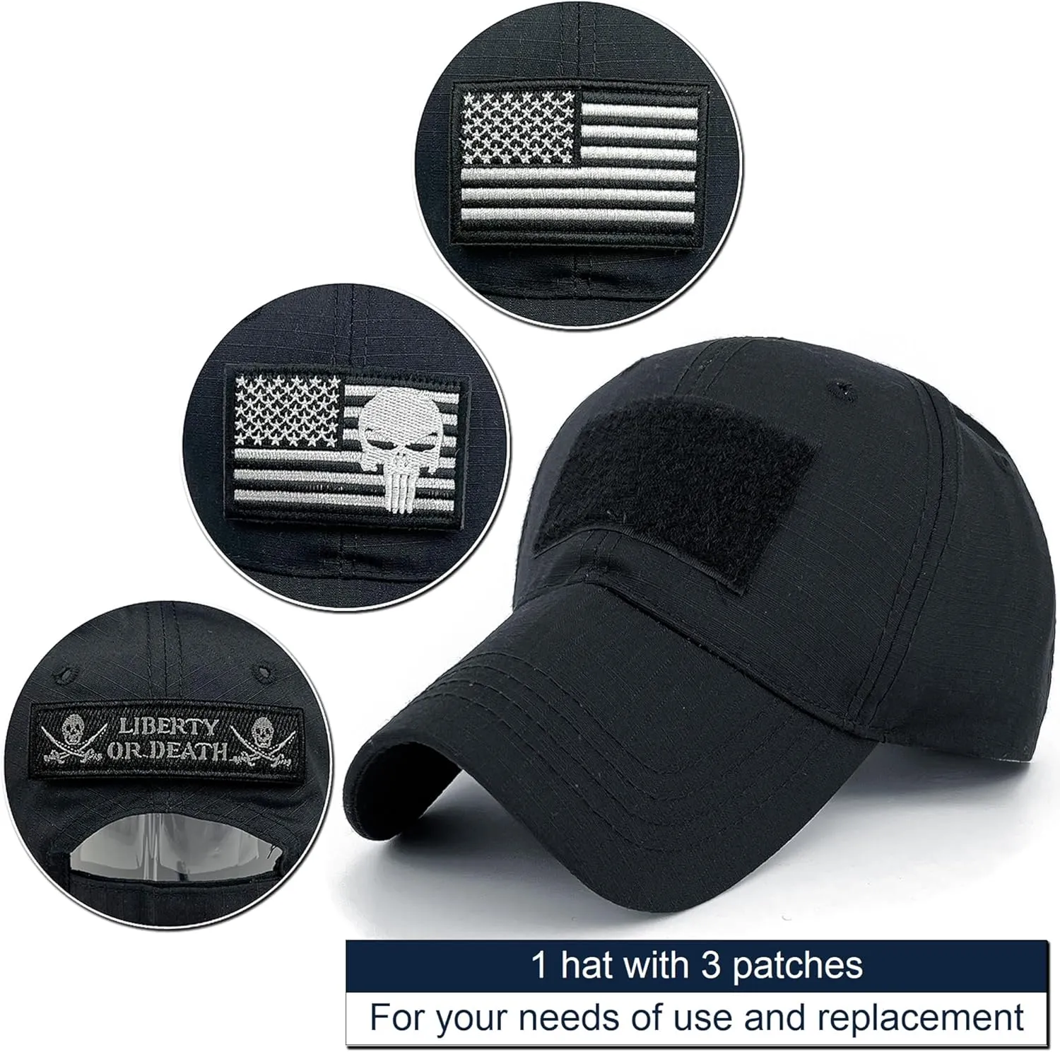 Tactical Military Mens Camo Baseball Hat with American Flag Skull Patch Patriotic Operator Camouflage Cap for Women