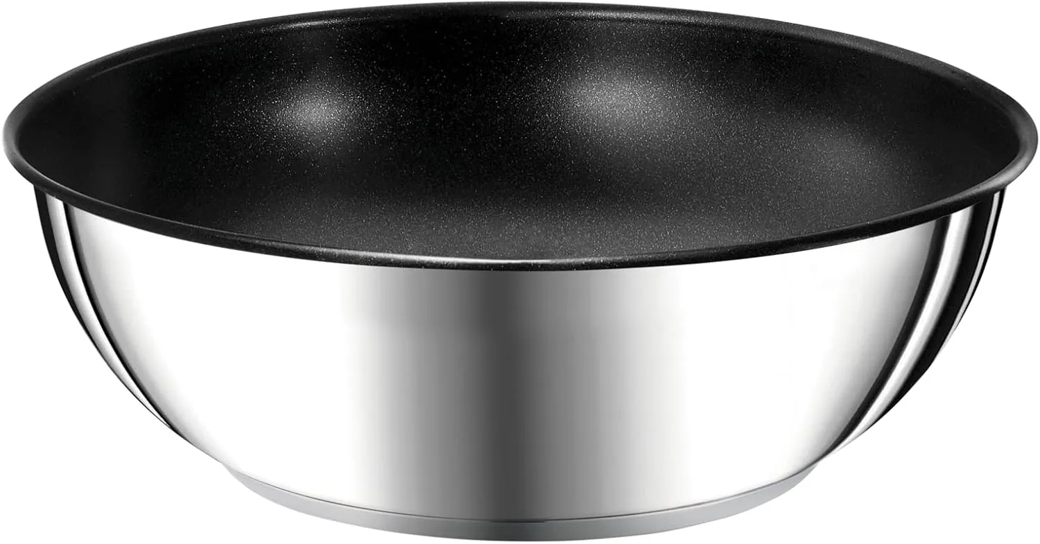 Tefal Ingenio Preference Wok Frying Pan 26 cm, Induction, Stainless Steel, Non-Stick Coating, Stackable, Dishwasher-Safe, Made in France L9737702, Grey