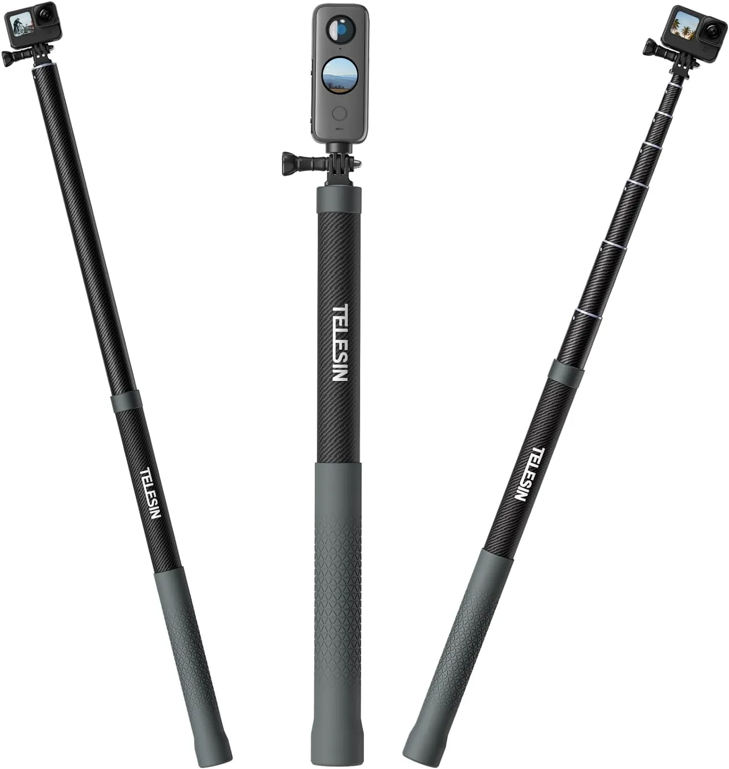 TELESIN G3 Selfie Stick Pole Long Invisible (118"/3M), Carbon Fiber Waterproof Underwater Monopod for GoPro Max 13 12 11 10 9 8, Insta360 X3 X4 X5 Go3 Ace Pro, DJI Action Pocket AKASO Bike Motorcycle