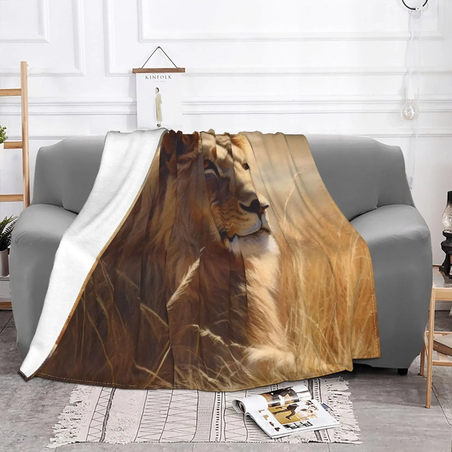 Throw Blanket for Couch Reversible Plush Blanket 40"x30" Soft Lightweight Flannel Blanket Prairie Lion Throw Blanket Sofa Bed Chair Decorative Throw for Bed Picnic Camping