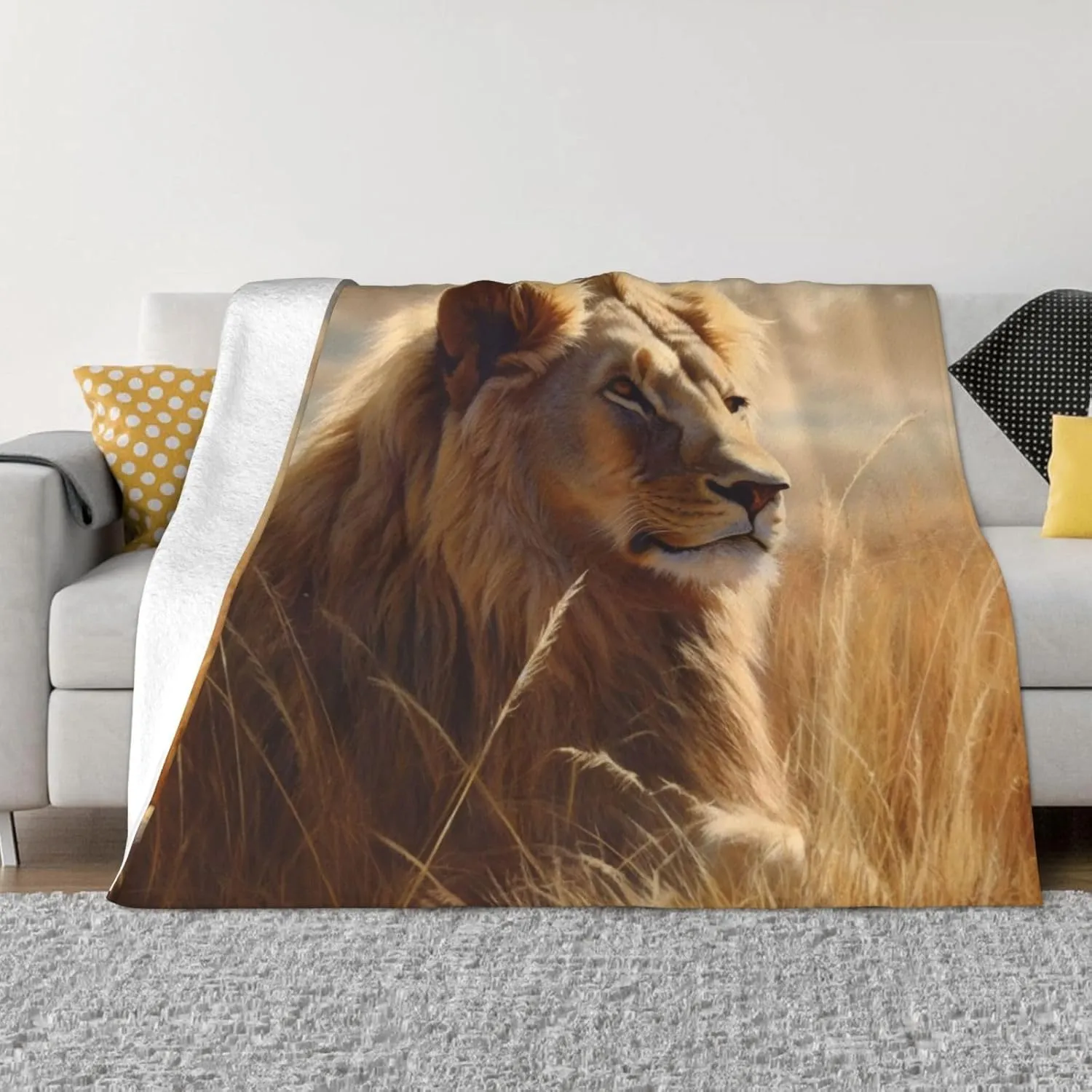 Throw Blanket for Couch Reversible Plush Blanket 40"x30" Soft Lightweight Flannel Blanket Prairie Lion Throw Blanket Sofa Bed Chair Decorative Throw for Bed Picnic Camping