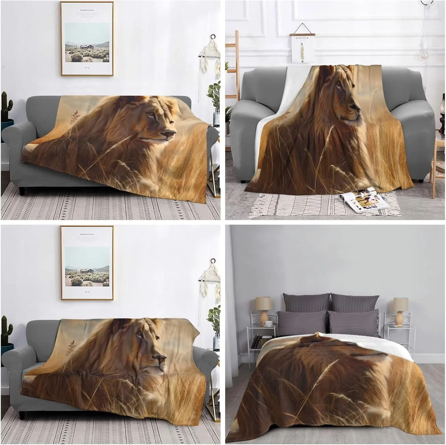 Throw Blanket for Couch Reversible Plush Blanket 40"x30" Soft Lightweight Flannel Blanket Prairie Lion Throw Blanket Sofa Bed Chair Decorative Throw for Bed Picnic Camping