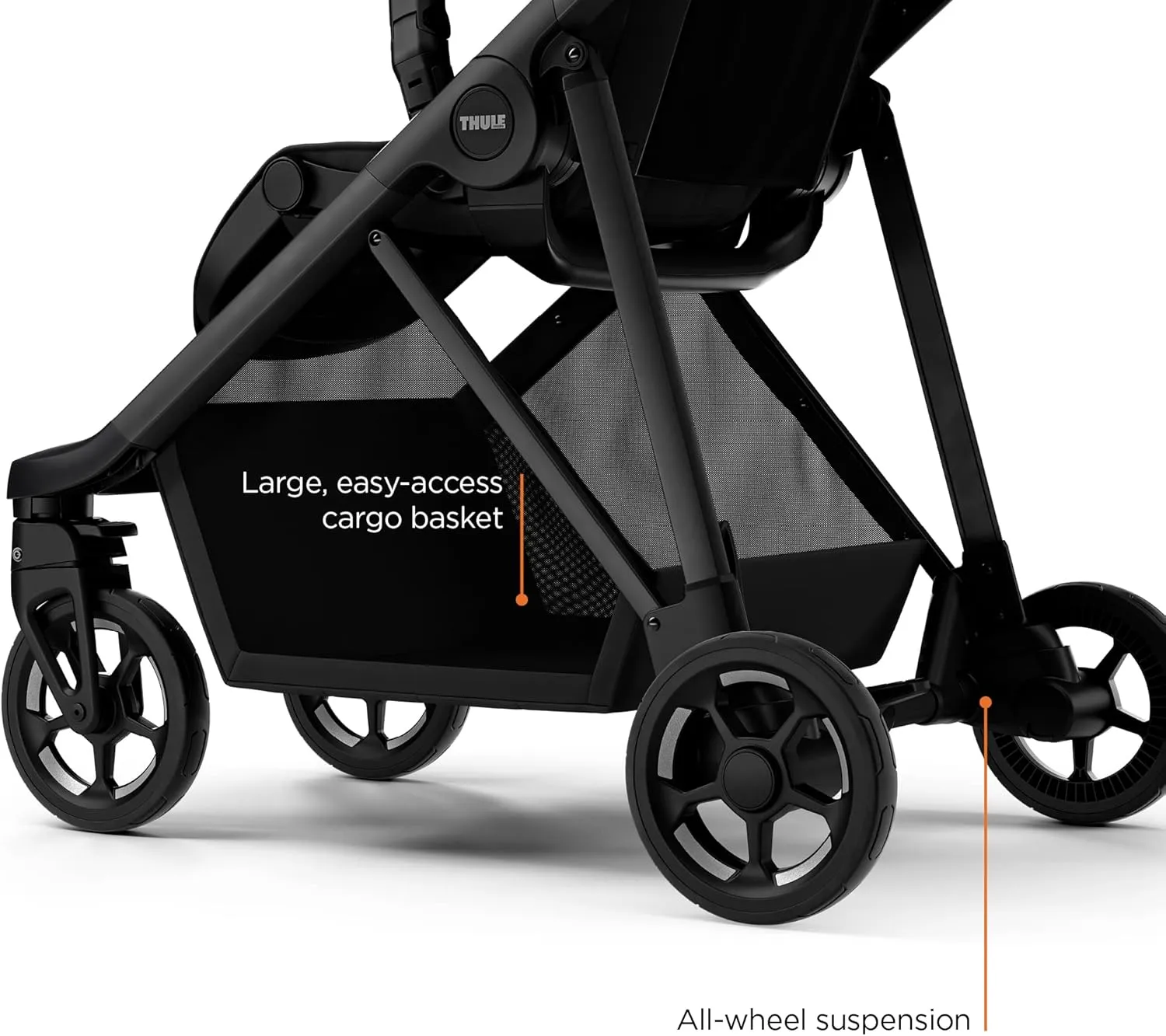 Thule Shine baby stroller, Full-size stroller features, Compact and lightweight design, Reversible seat, Spacious storage basket, Adjustable leg rest, Easy one-hand fold