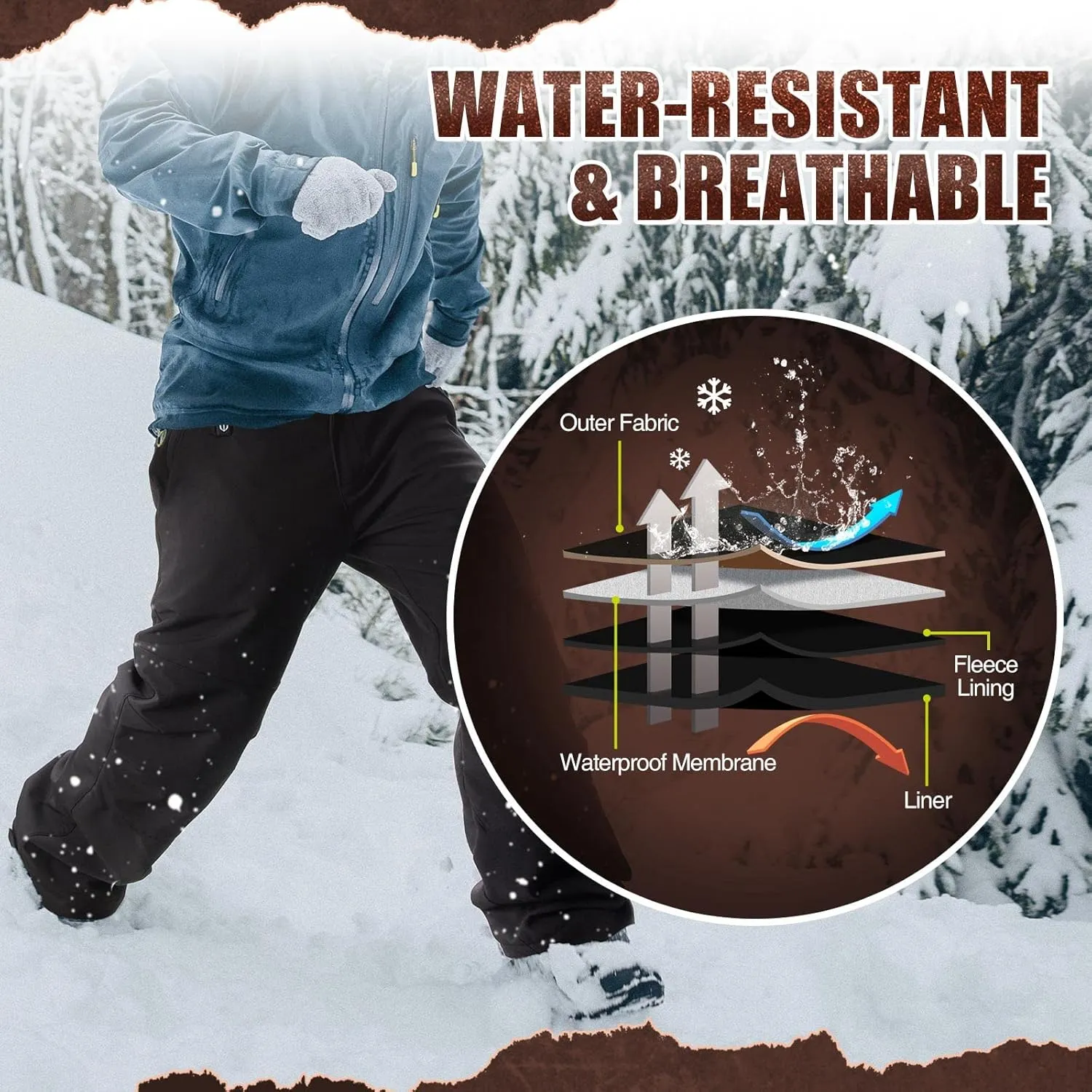 TIDEWE Hunting Pants Heated for Men with Battery Pack, Water Resistant Rechargeable Hiking Pants for Trekking Skiing Climbing