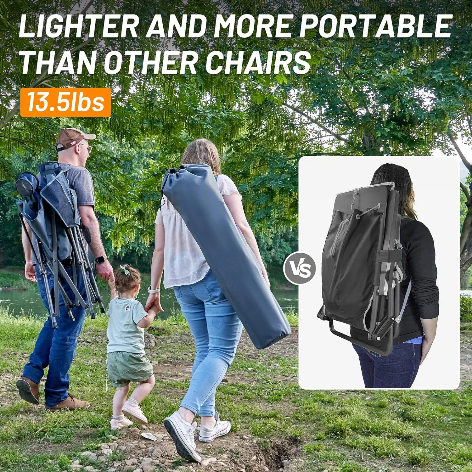 TIMBER RIDGE Oversized Camping Chair with Lumbar Support, Portable Folding Chair Heavy Duty for Adults Supports 450 LBS for Outdoor Camping, Lawn, with High Back, Cup Holder, Side Pocket - Blue