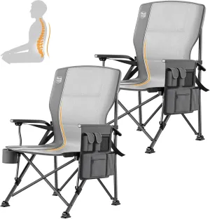 TIMBER RIDGE Oversized Folding Camping Chair with Lumbar Support Adjustable High Back Heavy Duty for Adults Support up to 500lbs with Cup Holder, Cooler Bag, Side Pocket, Grey