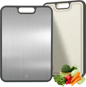 Titanium Cutting Board, Double Sided Titanium Cutting Boards for Kitchen, Pure Titanium and Wheat Straw PP, Dishwasher Safe Easy to Clean Large Size 15.2"×10.4"
